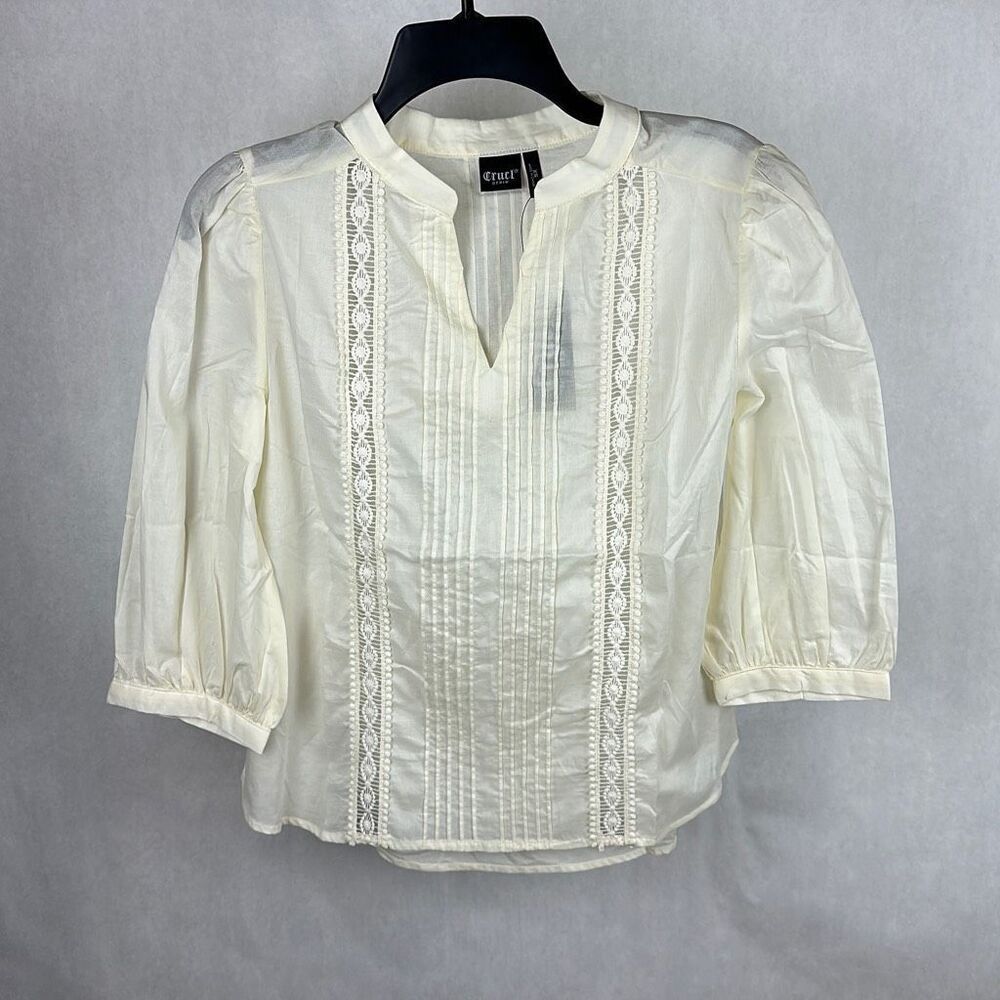 NWT Cruel Denim Ladies Shirt Sz XS 3/4 Sleeve Cream Voile Blouse